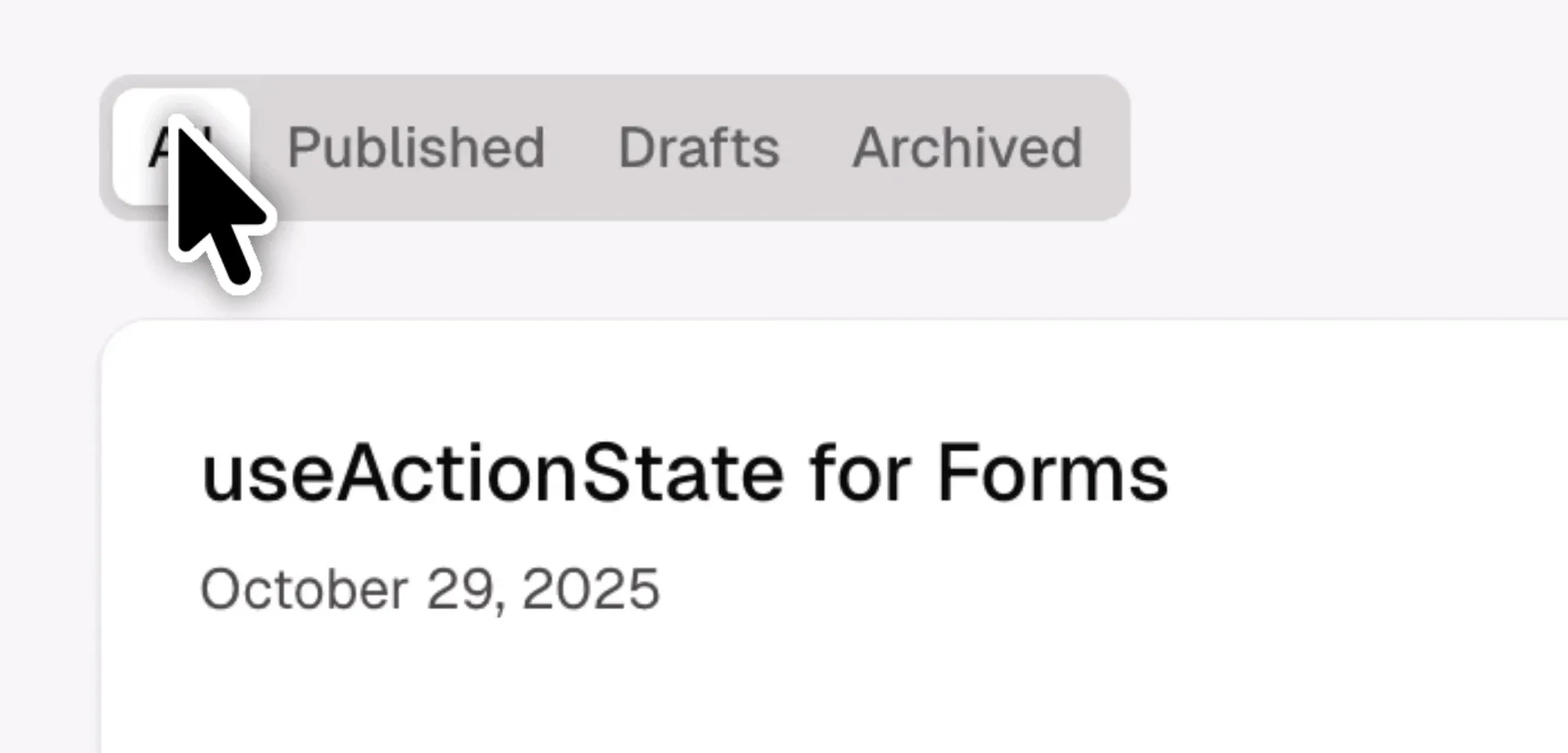 PostTabs filtering blog posts by status in the dashboard
